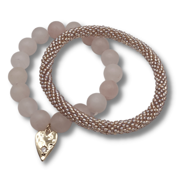 Rose Quartz 2-Piece Beaded Bracelet Set