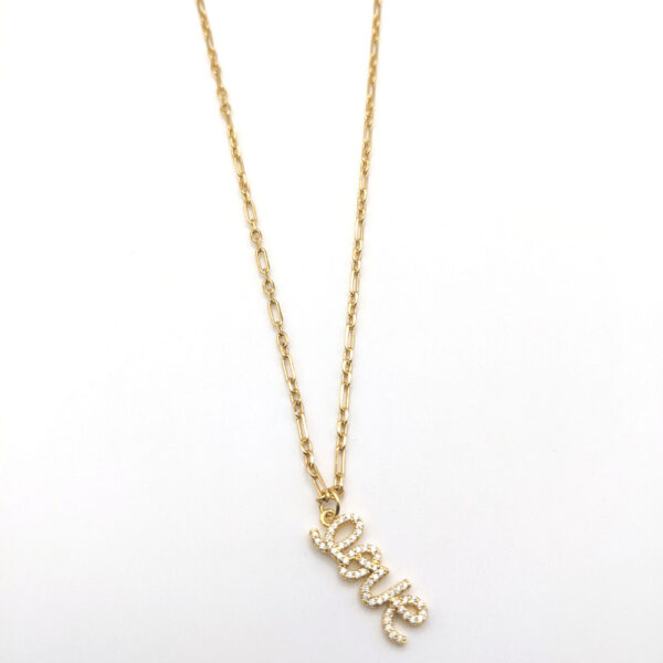 Gold Filled Rolo Cable Chain Necklace with Micro Pave Love Script Pendant