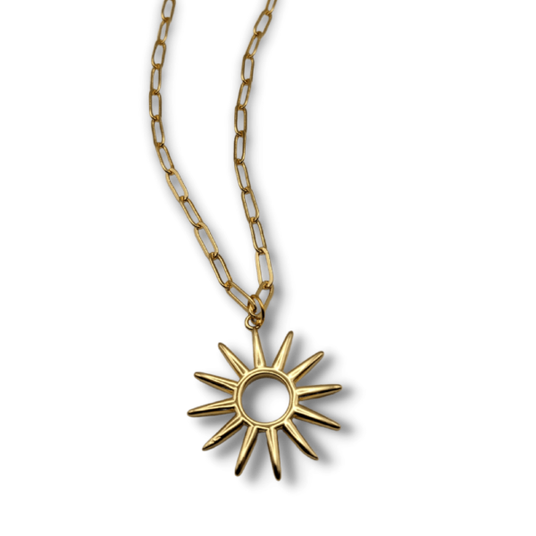 Long Oval Paper Clip Chain Necklace with Celestial Pendant