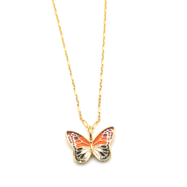 24k Gold Filled Rolo Cable Chain with Gold Enamel Monarch Butterfly Pendant