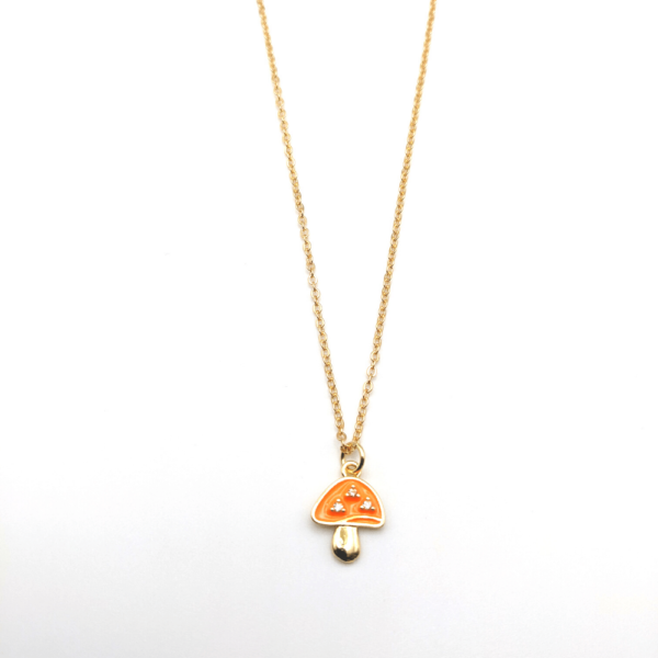 Gold Filled Fine Chain with Enamel Mushroom Pendant