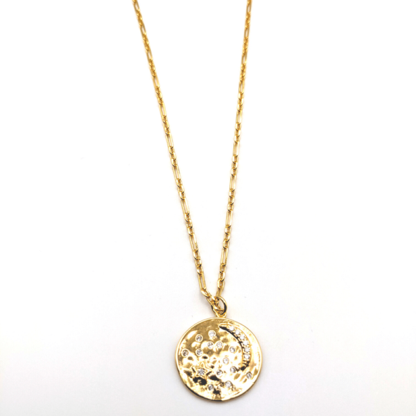 Gold Filled Rolo Cable Chain with Gold Starry Night Coin Pendant