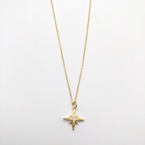 16K Gold Filled FIne Chain Necklace with Cubic Zirconia North Star Charm